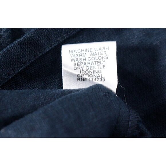 Flax Women's Size Medium Navy Blue Tunic Linen 4 Button Blouse Long Sleeve Shirt - Picture 6 of 9